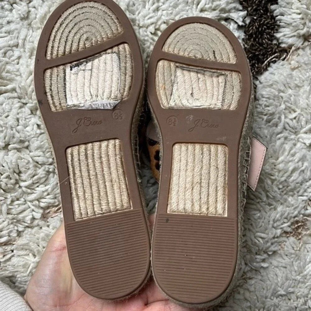 J. Crew Cross Strap Leopard Pattern Slide Espadrilles in Calf Hair 8.5 NWOB